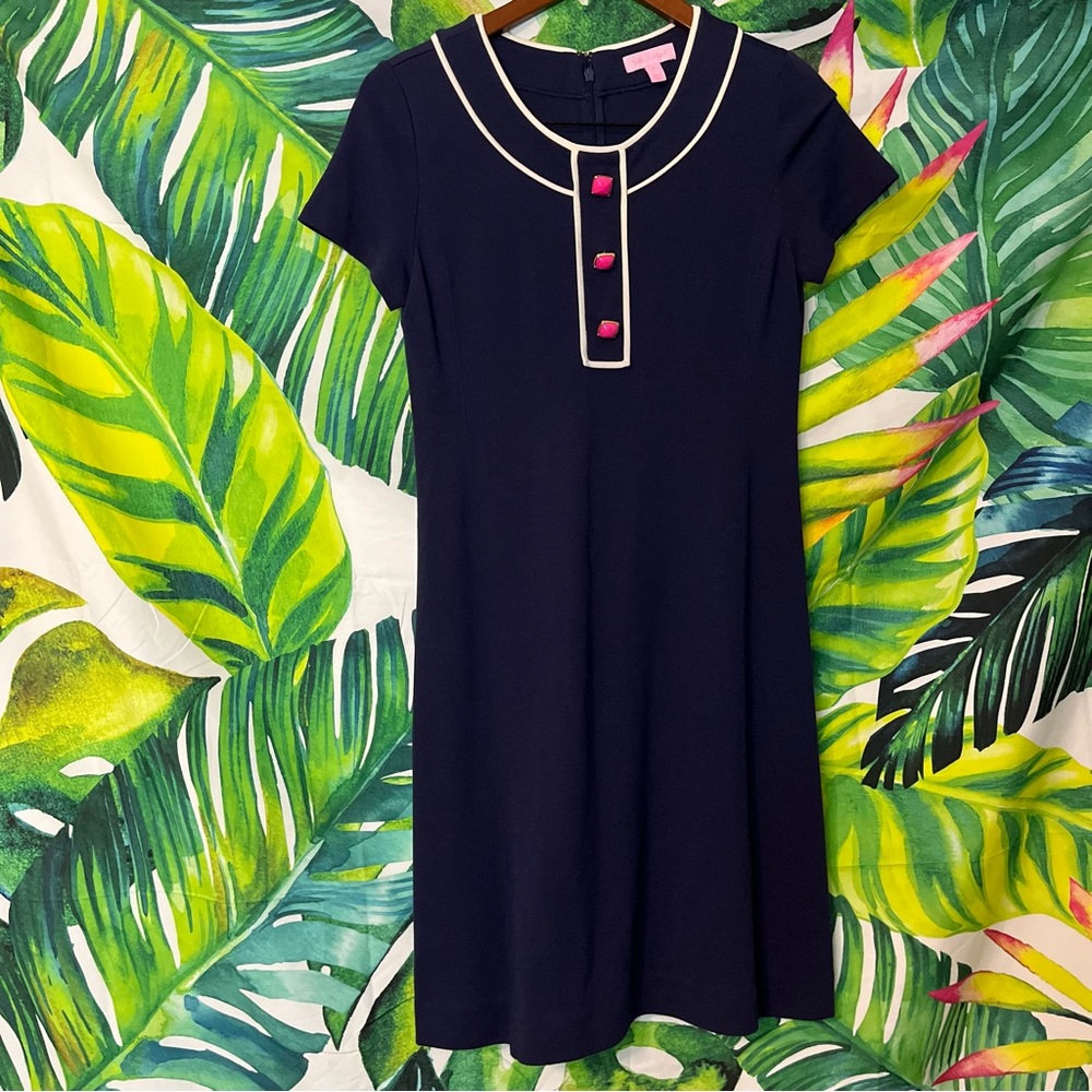 $200 Lilly Pulitzer 4 Navy Pink Button Sailor Preppy Casual Mini Church Dress